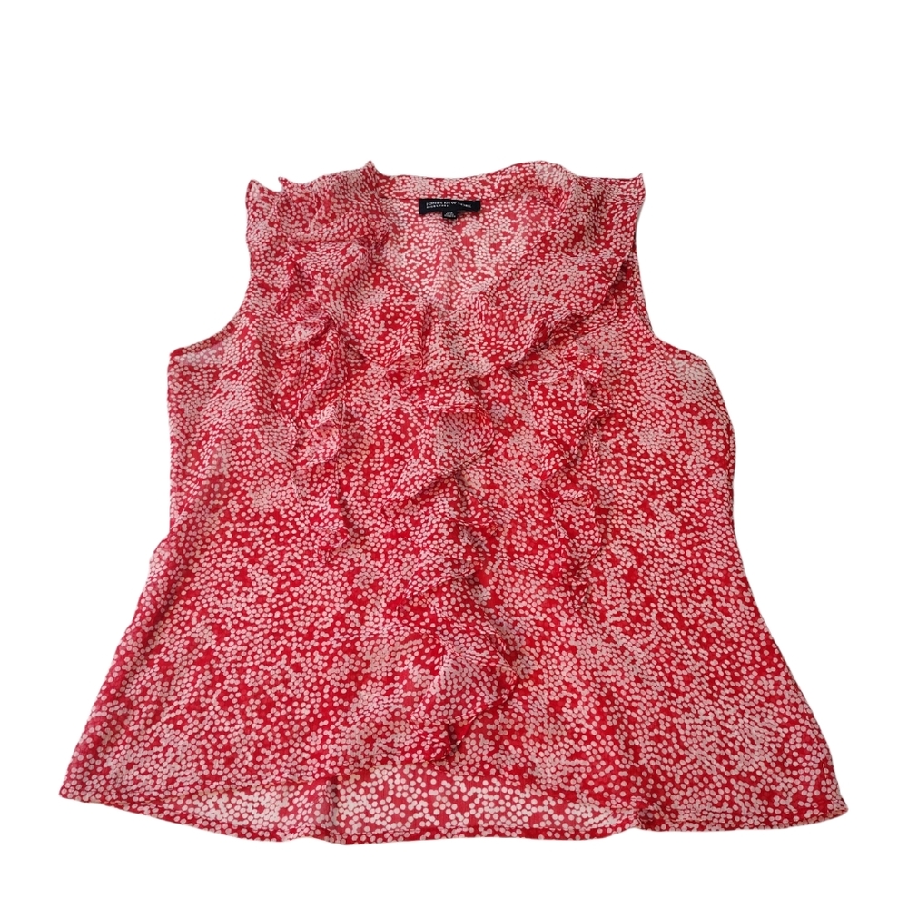 Jones New York Polkadot Blouse Women's Large Polyester Red White Used